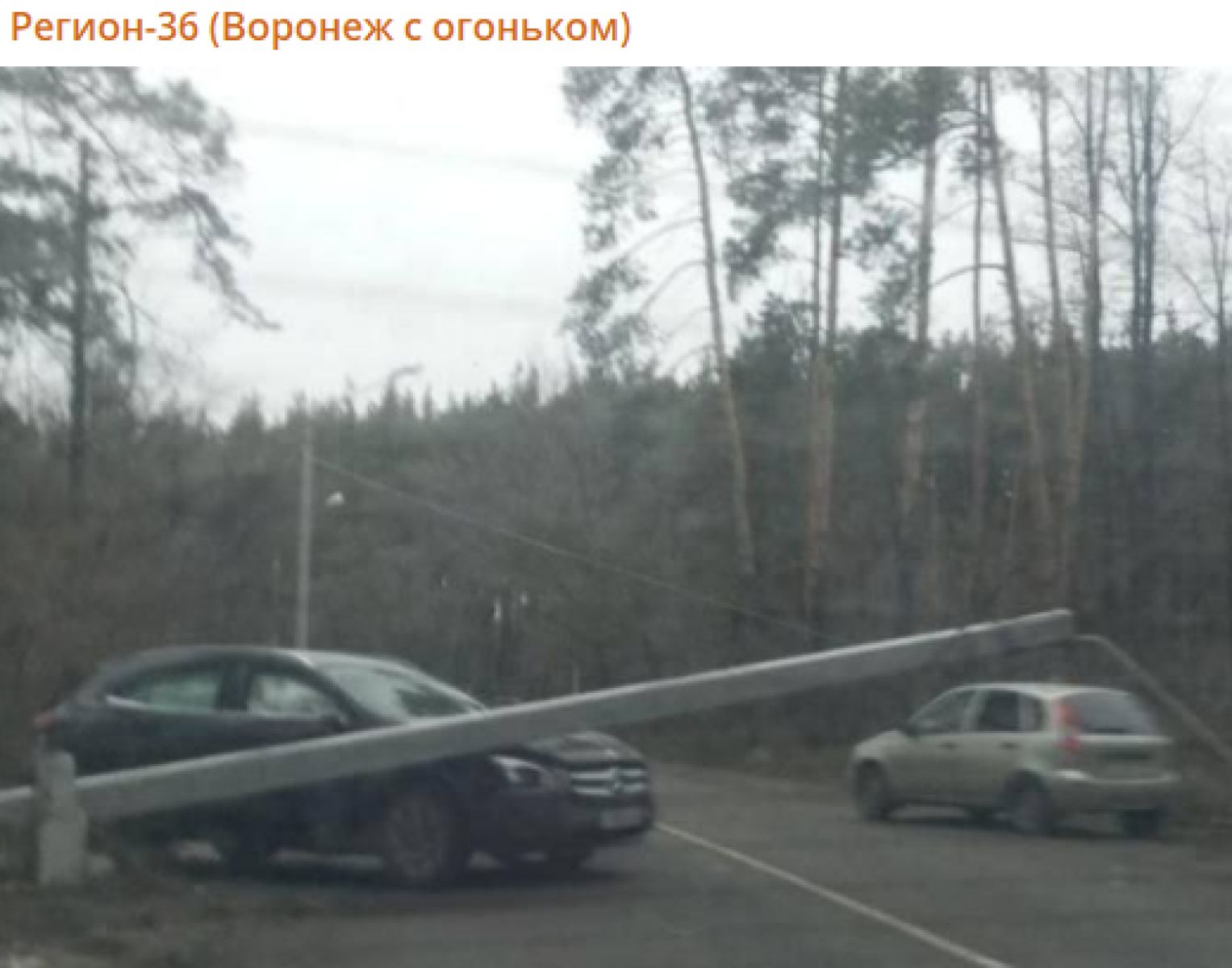 Столб рухнул на авто в воронежском микрорайоне