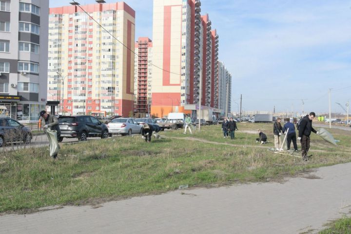 Десятки людей с лопатами, граблями и мусорными пакетами  