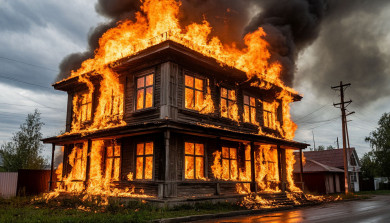 20 пожарных тушили вспыхнувшую двухэтажку в Воронеже