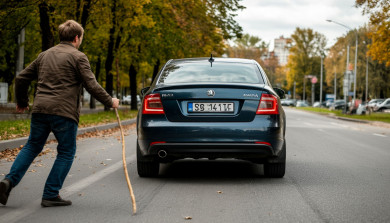 «Дикарь» с палкой атаковал мчащийся автомобиль в Воронеже и попал на видео 