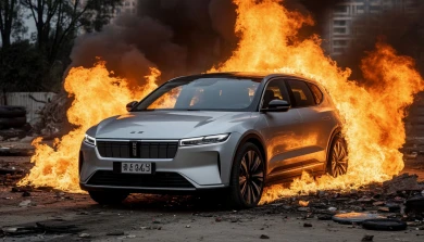 Китайский электромобиль сгорел дотла в воронежском дворе 