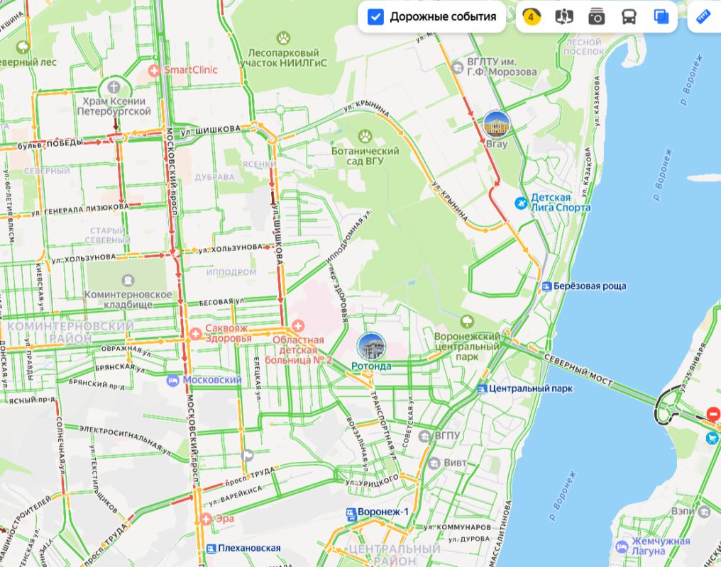 Сюда не едем. 4-километровая пробка сковала Московский проспект в Воронеже