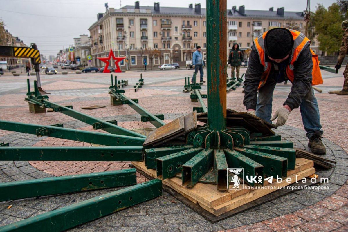Старт новогоднего сезона: на главной площади Белгорода собирают 30-метровую ель