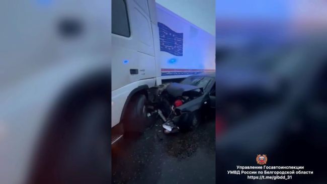 На трассе «Крым» под Белгородом фура подмяла под себя легковушку, отправив водителя в больницу
