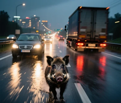 Кабан отправил в кювет машину с пенсионером на белгородской трассе