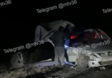 Легковушка попала под фуру и превратилась в хлам под Воронежем (ВИДЕО)