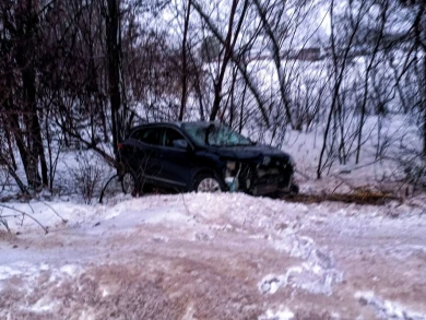 Машина с супружеской парой улетела в кювет на заснеженной воронежской трассе