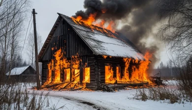 Крыша рухнула в постройке при пожаре в Воронежской области: есть раненый 