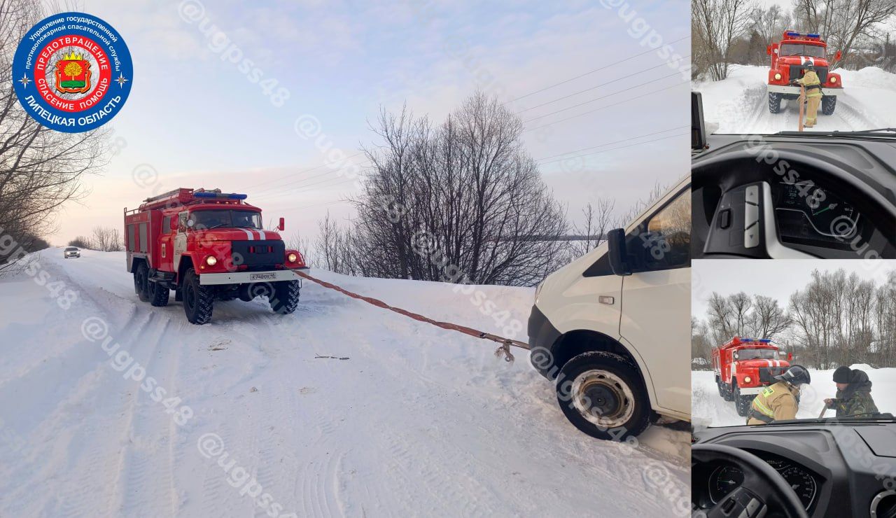 Под Липецком в сугробе застрял автобус с пассажирами