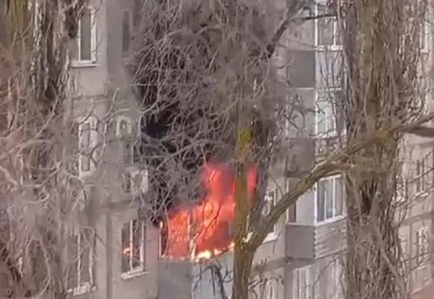 Пожар в воронежской пятиэтажке попал на видео