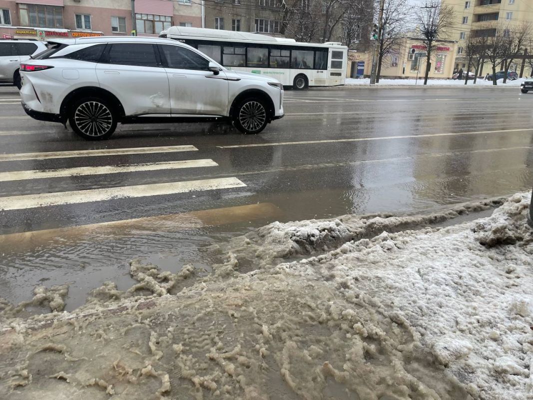 «Всё в воде». Улицы покрылись снегом и слякотью в Воронеже