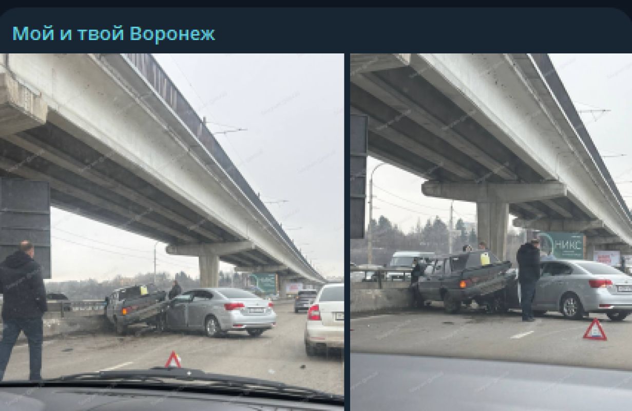 «Пробка собирается». Жёсткая авария случилась на Северном мосту в Воронеже&nbsp;