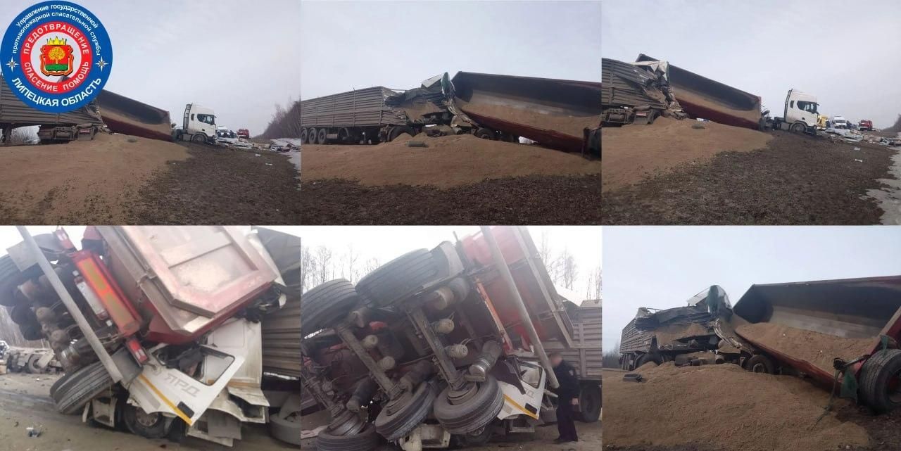 В жутком тройном ДТП с фурами и «Газелью» под Липецком погибли два человека