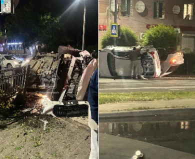 Машины перевернулись после ДТП в центре Воронежа 