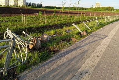 Неизвестный снёс ограждение на воронежской улице