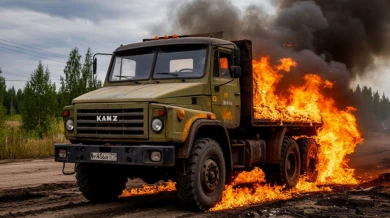 КамАЗ с тоннами сена вспыхнул на воронежской трассе