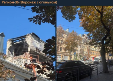 Кирпичная стена чердака обвалилась у дома в центре Воронежа