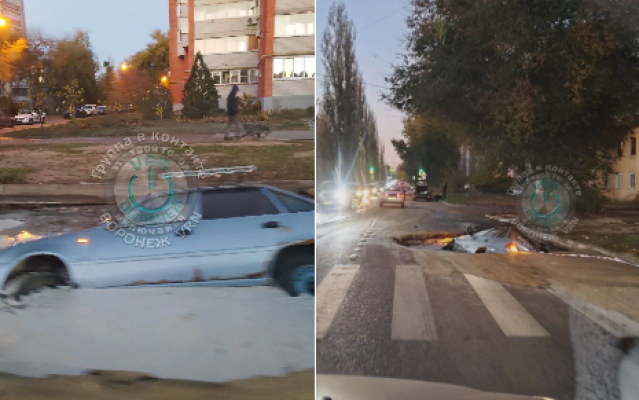 Автомобиль провалился под яму в Воронеже